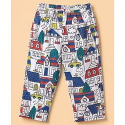 Babyhug Cotton Knit Full Sleeves Front Open Printed Shirt & Pyjama Co-Ords Night Suit - White
