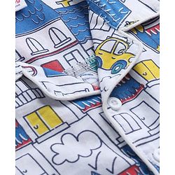 Babyhug Cotton Knit Full Sleeves Front Open Printed Shirt & Pyjama Co-Ords Night Suit - White