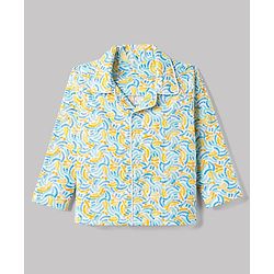 Babyhug 100% Cotton Knit Full Sleeves Co-Ords Shirt & Pyjama Night Suit with Abstract print - Sky Blue
