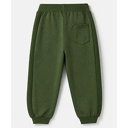 Babyhug Cotton Looper Knit Full Length Lounge Pant With Text Print - Olive Green