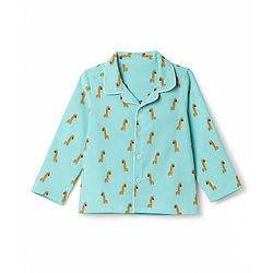 Babyhug 100% Cotton Knit Full Sleeves Co-Ords Shirt & Pyjama Night Suit with Giraffe Print - Turquoise