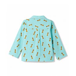 Babyhug 100% Cotton Knit Full Sleeves Co-Ords Shirt & Pyjama Night Suit with Giraffe Print - Turquoise