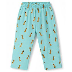 Babyhug 100% Cotton Knit Full Sleeves Co-Ords Shirt & Pyjama Night Suit with Giraffe Print - Turquoise