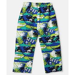 Babyhug 100% Cotton Knit Full Sleeves Co-Ords Shirt & Pyjama Night Suit with Shark & Tropical Theme Print - Navy Blue