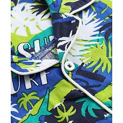Babyhug 100% Cotton Knit Full Sleeves Co-Ords Shirt & Pyjama Night Suit with Shark & Tropical Theme Print - Navy Blue