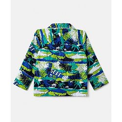Babyhug 100% Cotton Knit Full Sleeves Co-Ords Shirt & Pyjama Night Suit with Shark & Tropical Theme Print - Navy Blue