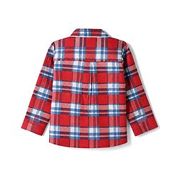 Babyhug Cotton Knit Full Sleeves Front Open Co-ord Shirt & Pyjama Night Suit with Checked in Red