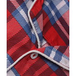 Babyhug Cotton Knit Full Sleeves Front Open Co-ord Shirt & Pyjama Night Suit with Checked in Red