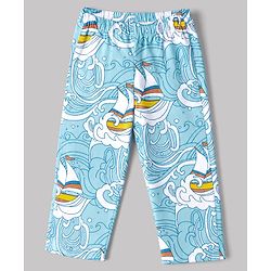 Babyhug 100% Cotton Knit Full Sleeves Co-Ords Shirt & Pyjama Night Suit with Ship & Sea Print - Sky Blue