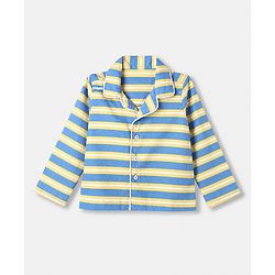 Babyhug Cotton Knit Full Sleeves Co-Ords Striped Shirt & Pyjama Night Suit - Blue