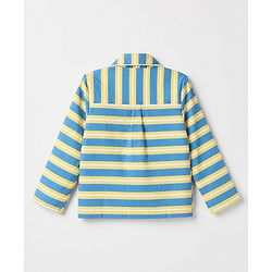 Babyhug Cotton Knit Full Sleeves Co-Ords Striped Shirt & Pyjama Night Suit - Blue