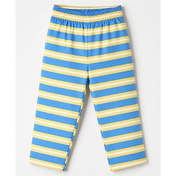 Babyhug Cotton Knit Full Sleeves Co-Ords Striped Shirt & Pyjama Night Suit - Blue