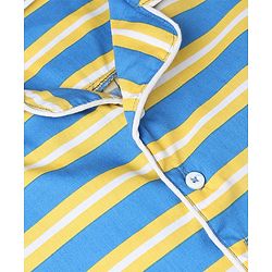 Babyhug Cotton Knit Full Sleeves Co-Ords Striped Shirt & Pyjama Night Suit - Blue