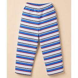 Babyhug Cotton Knit Full Sleeves Front Open Co-ords Striped Pyjama Night Suit Set - Blue