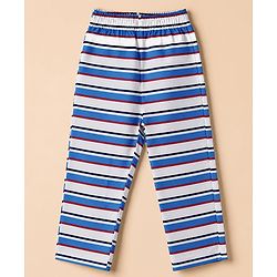 Babyhug Cotton Knit Full Sleeves Front Open Co-ords Striped Pyjama Night Suit Set - Blue