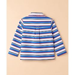 Babyhug Cotton Knit Full Sleeves Front Open Co-ords Striped Pyjama Night Suit Set - Blue