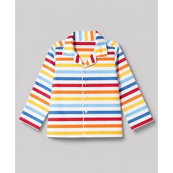Babyhug Cotton Knit Front Open Woven Full Sleeves Co-ord Shirt & Pajama Night Suit with Stripes - Yellow