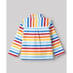Babyhug Cotton Knit Front Open Woven Full Sleeves Co-ord Shirt & Pajama Night Suit with Stripes - Yellow