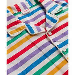 Babyhug Cotton Knit Full Sleeves Front Open Shirt Pyjama Co-ord Nightsuit With Stripes - Blue