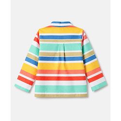 Babyhug Cotton Knit Front Open Full Sleeves Co-ord Shirt & Pajama Night Suit with Stripes - Yellow