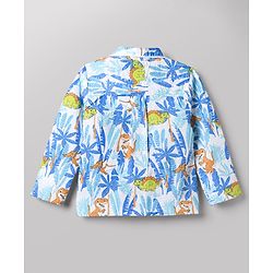 Babyhug Cotton Knit Full Sleeves Front Open Shirt & Pyjama Co-Ords Night Suit With Animal Print - Light Blue