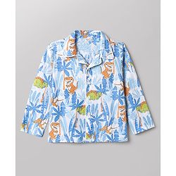 Babyhug Cotton Knit Full Sleeves Front Open Shirt & Pyjama Co-Ords Night Suit With Animal Print - Light Blue