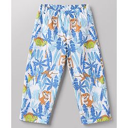 Babyhug Cotton Knit Full Sleeves Front Open Shirt & Pyjama Co-Ords Night Suit With Animal Print - Light Blue
