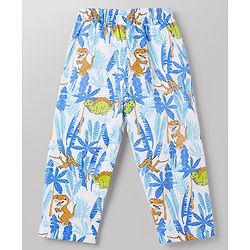 Babyhug Cotton Knit Full Sleeves Front Open Shirt & Pyjama Co-Ords Night Suit With Animal Print - Light Blue