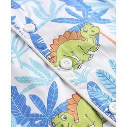 Babyhug Cotton Knit Full Sleeves Front Open Shirt & Pyjama Co-Ords Night Suit With Animal Print - Light Blue