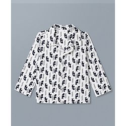 Babyhug 100% Cotton Knit Full Sleeves Co-Ords Shirt & Pyjama Night Suit with Shark Print - White