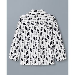 Babyhug 100% Cotton Knit Full Sleeves Co-Ords Shirt & Pyjama Night Suit with Shark Print - White