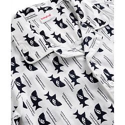 Babyhug 100% Cotton Knit Full Sleeves Co-Ords Shirt & Pyjama Night Suit with Shark Print - White