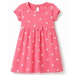 Babyhug Single Jersey Knit Half Sleeves Frocks with Butterfly & Floral Print Pack of 2 - Navy Blue & Pink