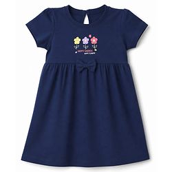 Babyhug Single Jersey Knit Half Sleeves Frocks with Butterfly & Floral Print Pack of 2 - Navy Blue & Pink