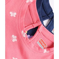 Babyhug Single Jersey Knit Half Sleeves Frocks with Butterfly & Floral Print Pack of 2 - Navy Blue & Pink
