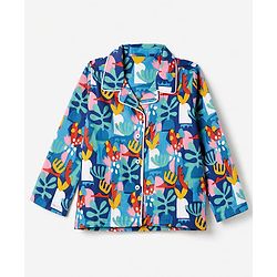Babyhug 100% Cotton Knit Full Sleeves Co-Ords Shirt & Pyjama Night Suit with Abstract Print - Blue
