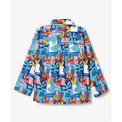 Babyhug 100% Cotton Knit Full Sleeves Co-Ords Shirt & Pyjama Night Suit with Abstract Print - Blue