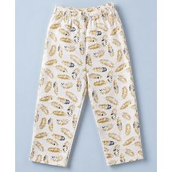 Babyhug Cotton Full Sleeves Front Open Knit Co-ord Shirt & Pajama Night Suit with Leaf Print - White