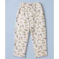 Babyhug Cotton Full Sleeves Front Open Knit Co-ord Shirt & Pajama Night Suit with Leaf Print - White