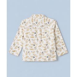 Babyhug Cotton Full Sleeves Front Open Knit Co-ord Shirt & Pajama Night Suit with Leaf Print - White