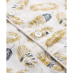 Babyhug Cotton Full Sleeves Front Open Knit Co-ord Shirt & Pajama Night Suit with Leaf Print - White