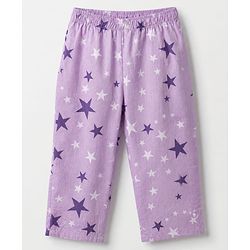 Babyhug Cotton Woven Full Sleeves Front Open Co-ord Shirt & Pyjama Night Suit with Stars Print - Lavender