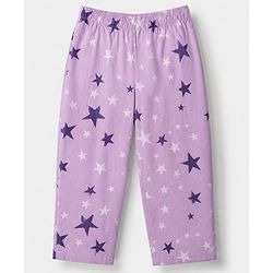 Babyhug Cotton Woven Full Sleeves Front Open Co-ord Shirt & Pyjama Night Suit with Stars Print - Lavender