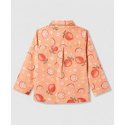 Babyhug Cotton Full Sleeves Front Open Woven Co-ord Shirt & Pajama Night Suit with Floral & Orange Print - Peach