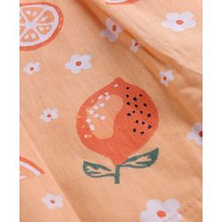Babyhug Cotton Full Sleeves Front Open Woven Co-ord Shirt & Pajama Night Suit with Floral & Orange Print - Peach