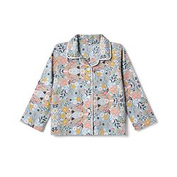 Babyhug Cotton Knit Full Sleeves Front Open Co -ord Shirt & Pyjama Night Suit with Floral Print Blue