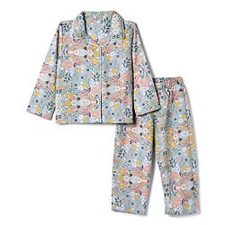 Babyhug Cotton Knit Full Sleeves Front Open Co -ord Shirt & Pyjama Night Suit with Floral Print Blue