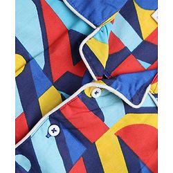 Babyhug 100% Cotton Knit Full Sleeves Co-Ords Shirt & Pyjama Night Suit with Abstract Print - Blue