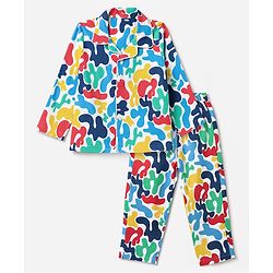 Babyhug 100% Cotton Knit Full Sleeves Co-Ords Shirt & Pyjama Night Suit with Abstract Print - Yellow