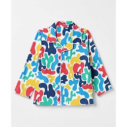 Babyhug 100% Cotton Knit Full Sleeves Co-Ords Shirt & Pyjama Night Suit with Abstract Print - Yellow